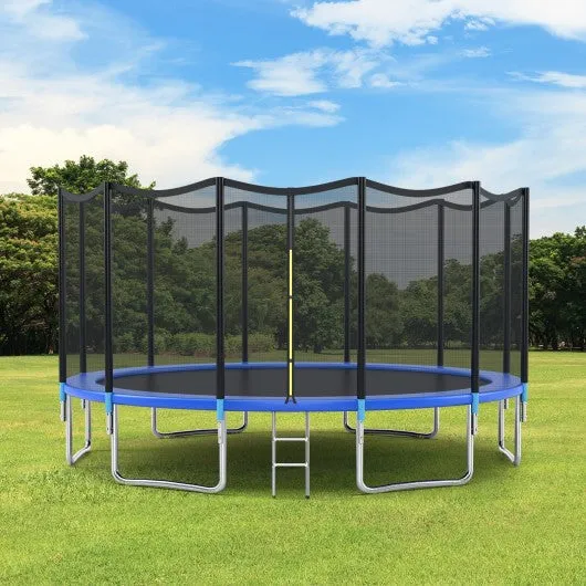 16' Outdoor Combo Bounce Trampoline Combo with Safety Enclosure Net Spring Pad and Ladder