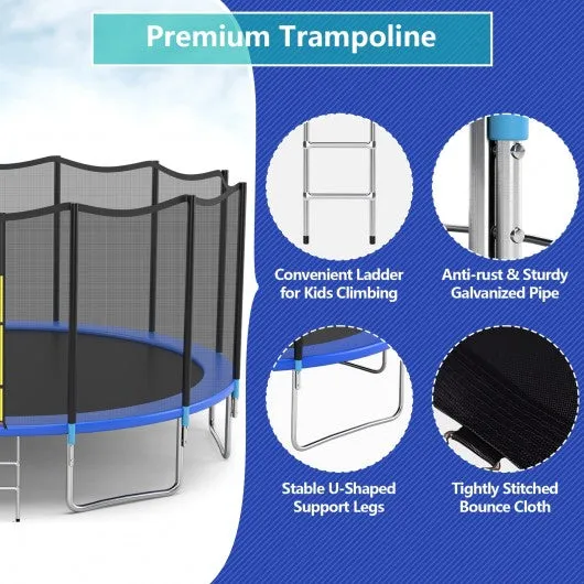 16' Outdoor Combo Bounce Trampoline Combo with Safety Enclosure Net Spring Pad and Ladder