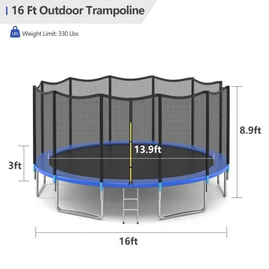 16' Outdoor Combo Bounce Trampoline Combo with Safety Enclosure Net Spring Pad and Ladder