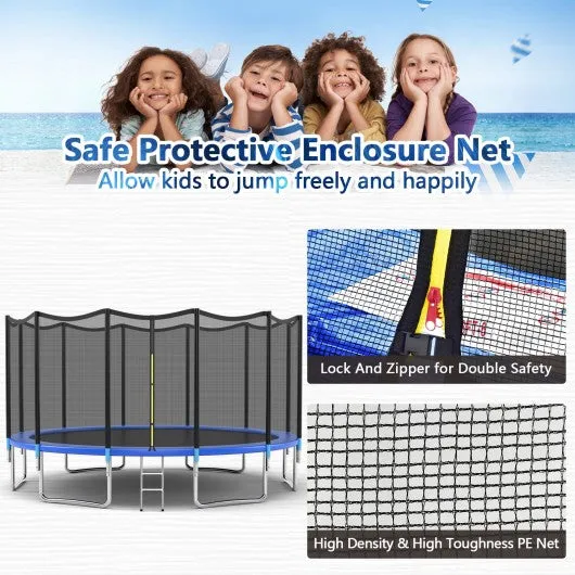 16' Outdoor Combo Bounce Trampoline Combo with Safety Enclosure Net Spring Pad and Ladder