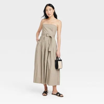 A New Day Women's Midi Bandeau Dress Belted Removable Straps