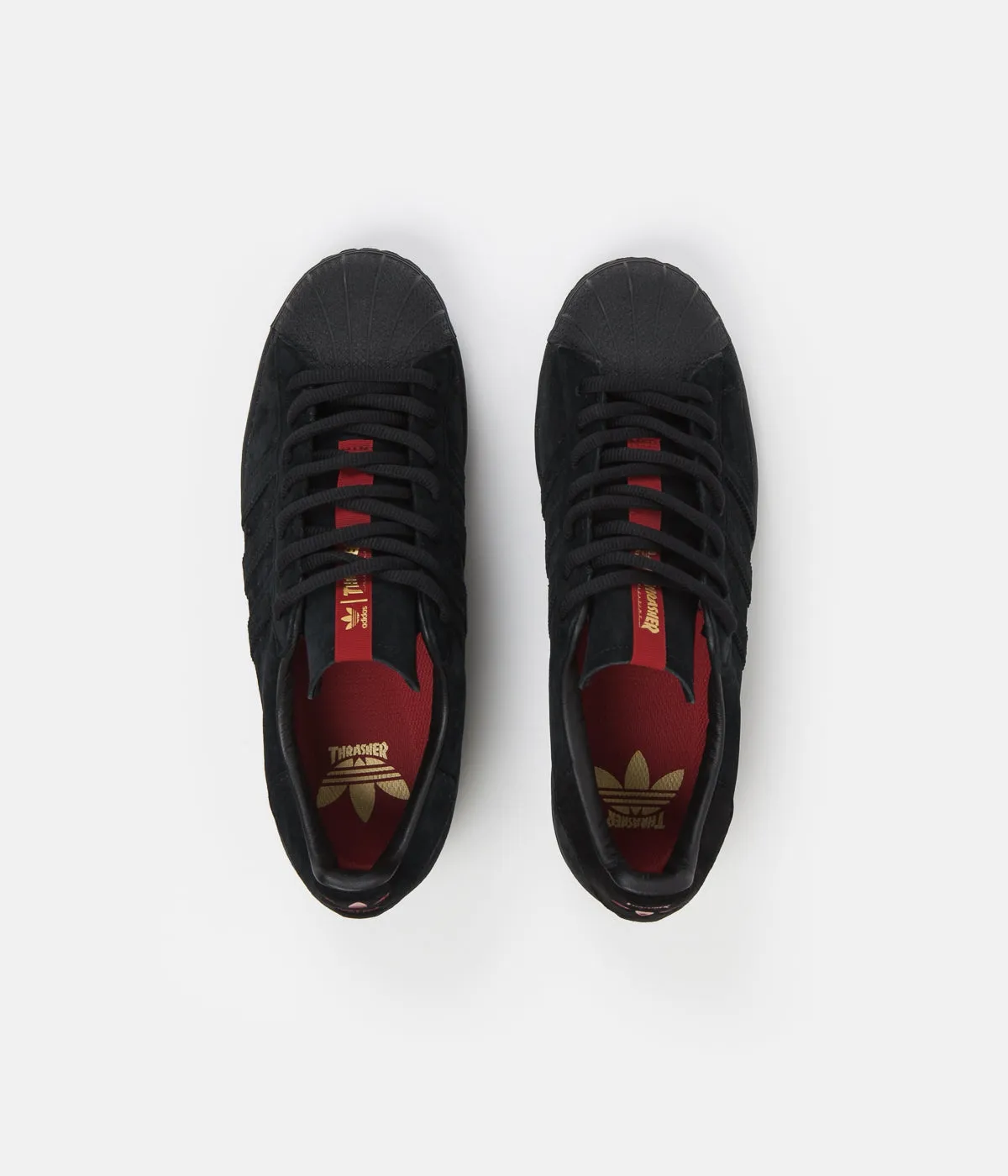 Adidas x Thrasher Superstar Adv Shoes - Core Black / Scarlet / Gold Metallic