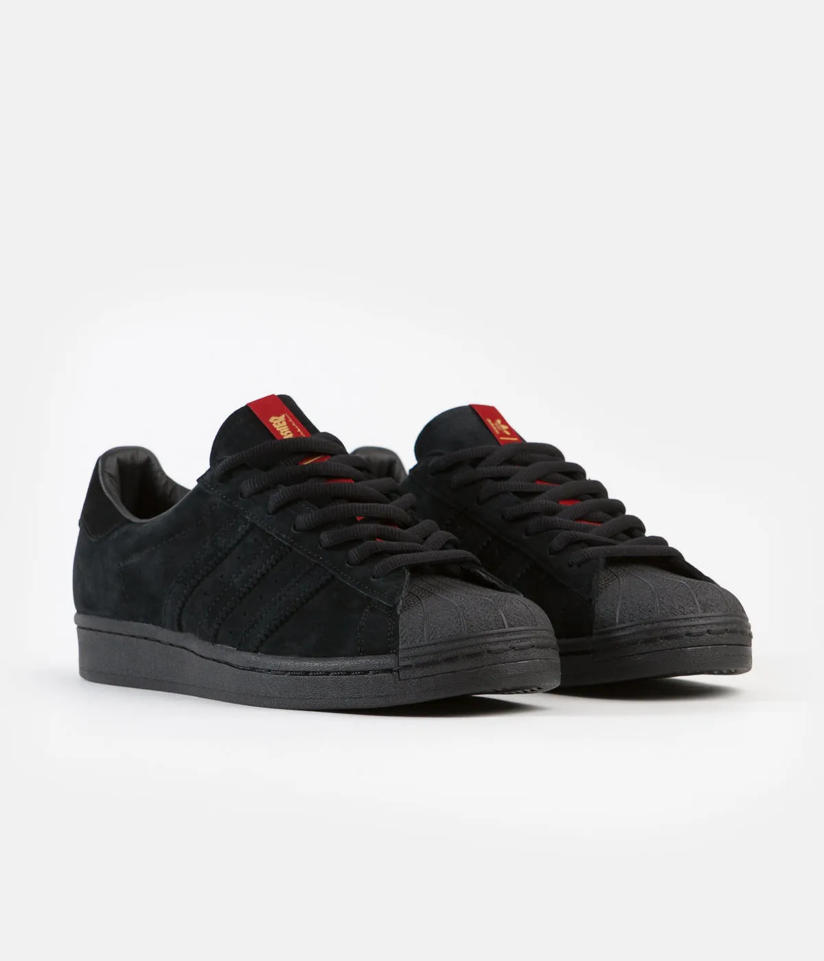 Adidas x Thrasher Superstar Adv Shoes - Core Black / Scarlet / Gold Metallic