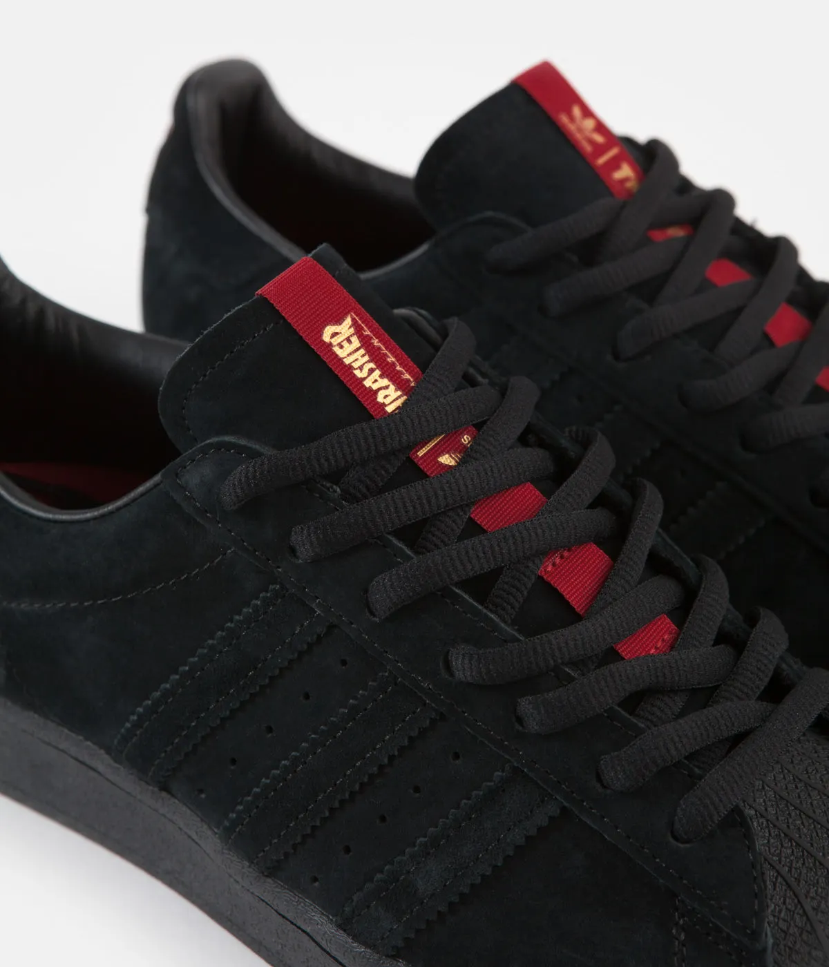 Adidas x Thrasher Superstar Adv Shoes - Core Black / Scarlet / Gold Metallic