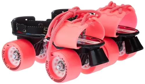 Amazon Brand - Symactive Roller Skates Combo Kit, Ultra-Durable, Adjustable, for 6 to 14 Years (Unisex, Pink Skates with Knee Guard, Elbow Guard, Wrist Guard, Key)