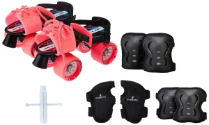 Amazon Brand - Symactive Roller Skates Combo Kit, Ultra-Durable, Adjustable, for 6 to 14 Years (Unisex, Pink Skates with Knee Guard, Elbow Guard, Wrist Guard, Key)