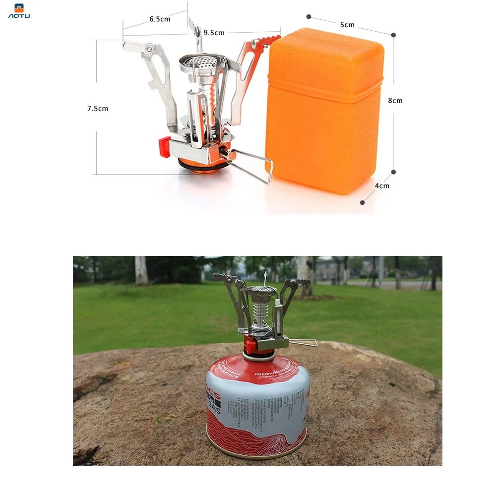 AOTU Portable Camping Stoves Backpacking Stove with Piezo Ignition Stable Support Wind-Resistance Camp Stove for Outdoor Camping Hiking Cooking