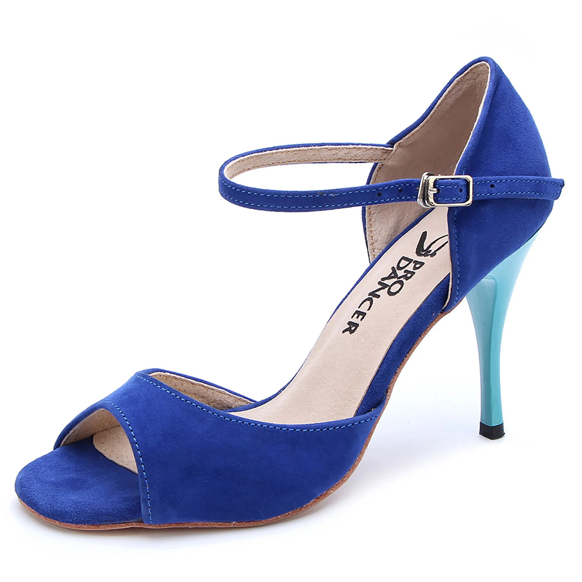 Argentine Tango Shoes for Women High Heel Dance Sandals Leather Sole Blue