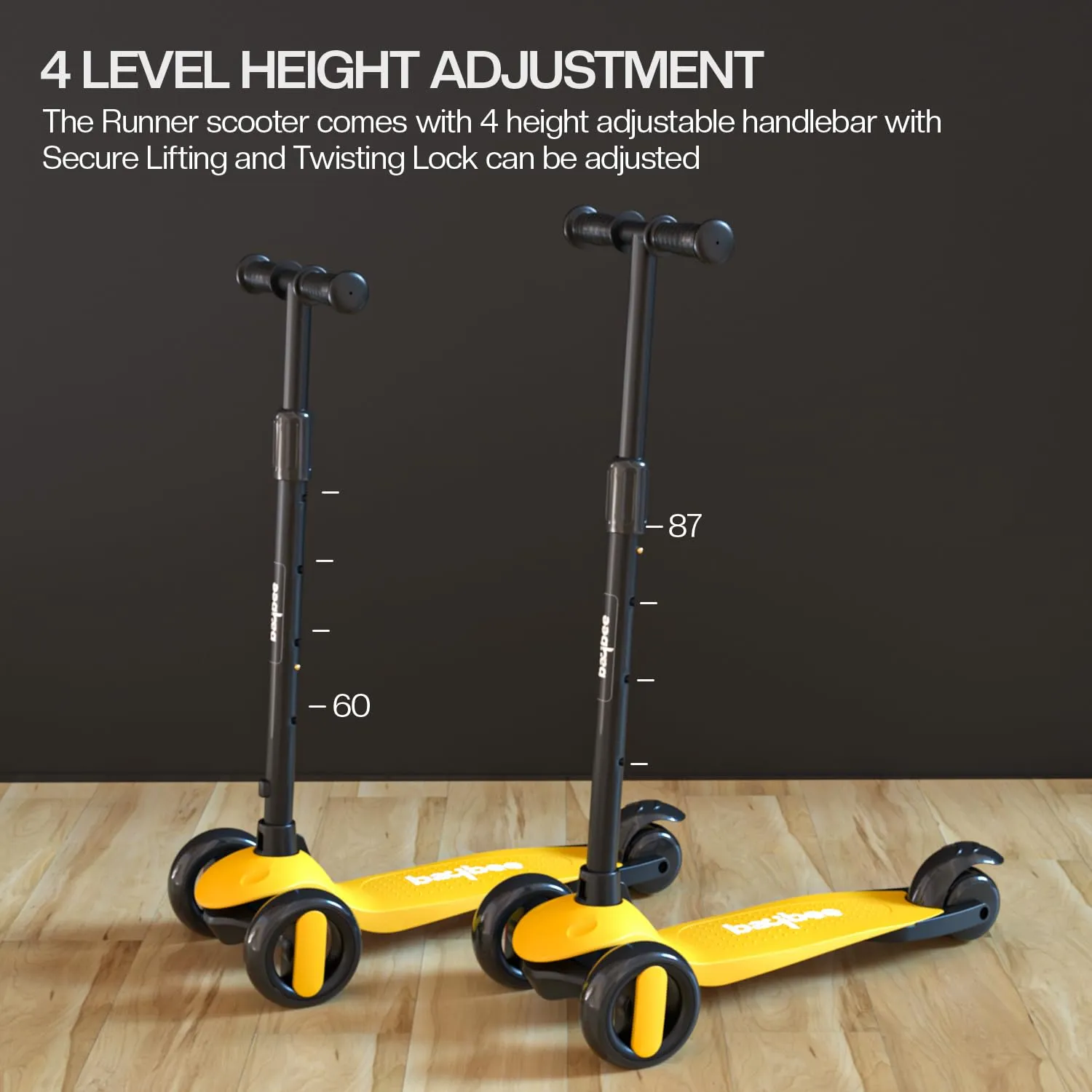 Baybee Alpha Kick Scooter for Kids with 4 Height Adjustable Handle, Led PU Wheels & Brake