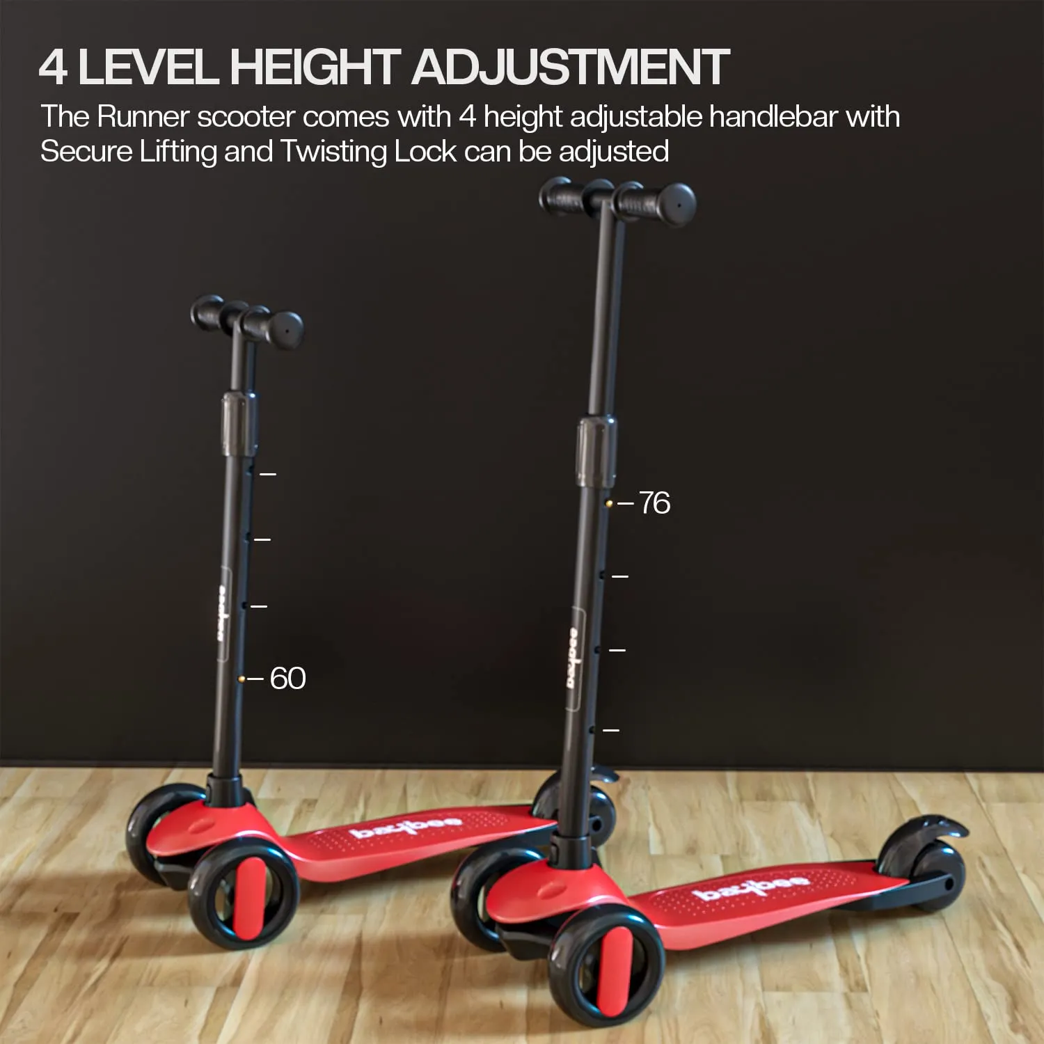 Baybee Alpha Kick Scooter for Kids with 4 Height Adjustable Handle, Led PU Wheels & Brake