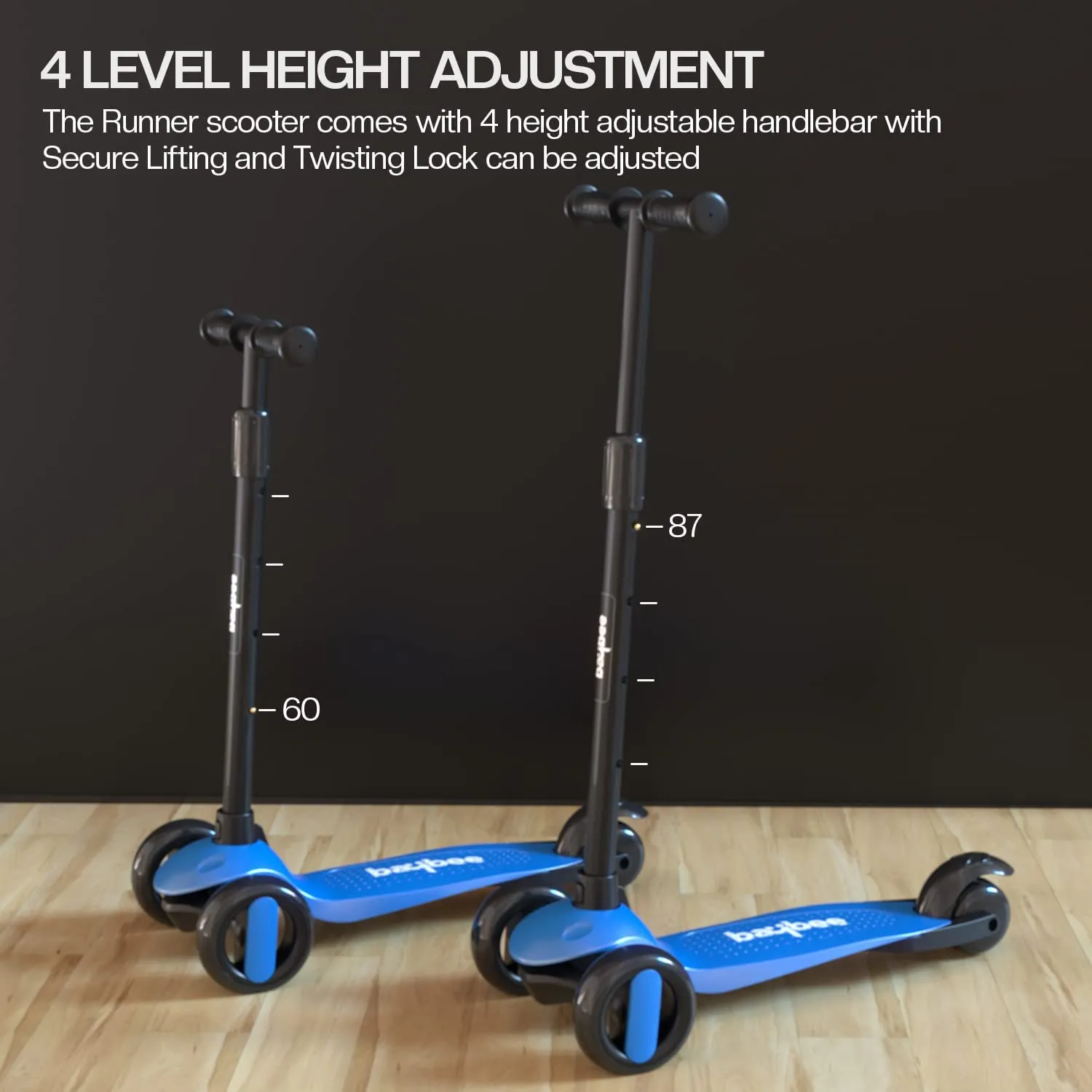 Baybee Alpha Kick Scooter for Kids with 4 Height Adjustable Handle, Led PU Wheels & Brake