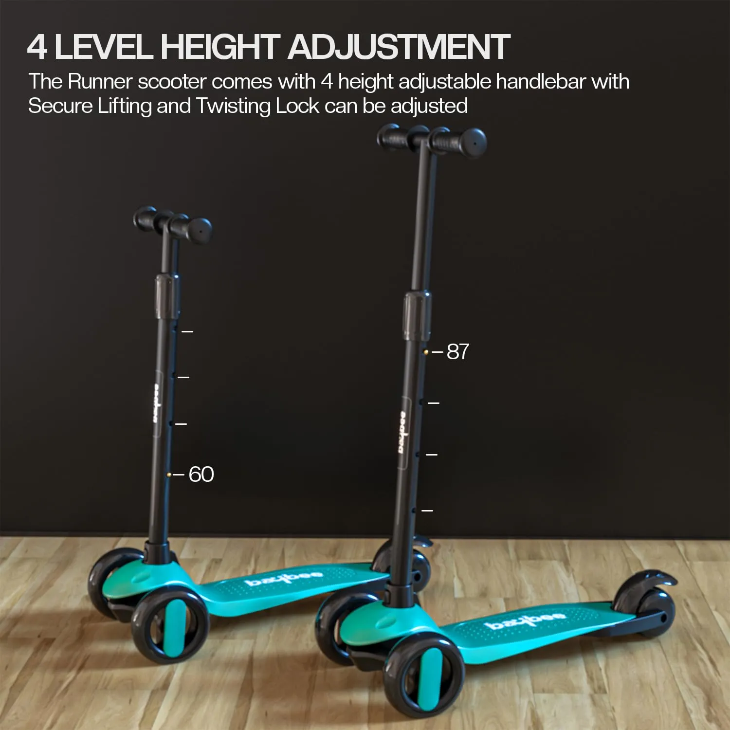 Baybee Alpha Kick Scooter for Kids with 4 Height Adjustable Handle, Led PU Wheels & Brake