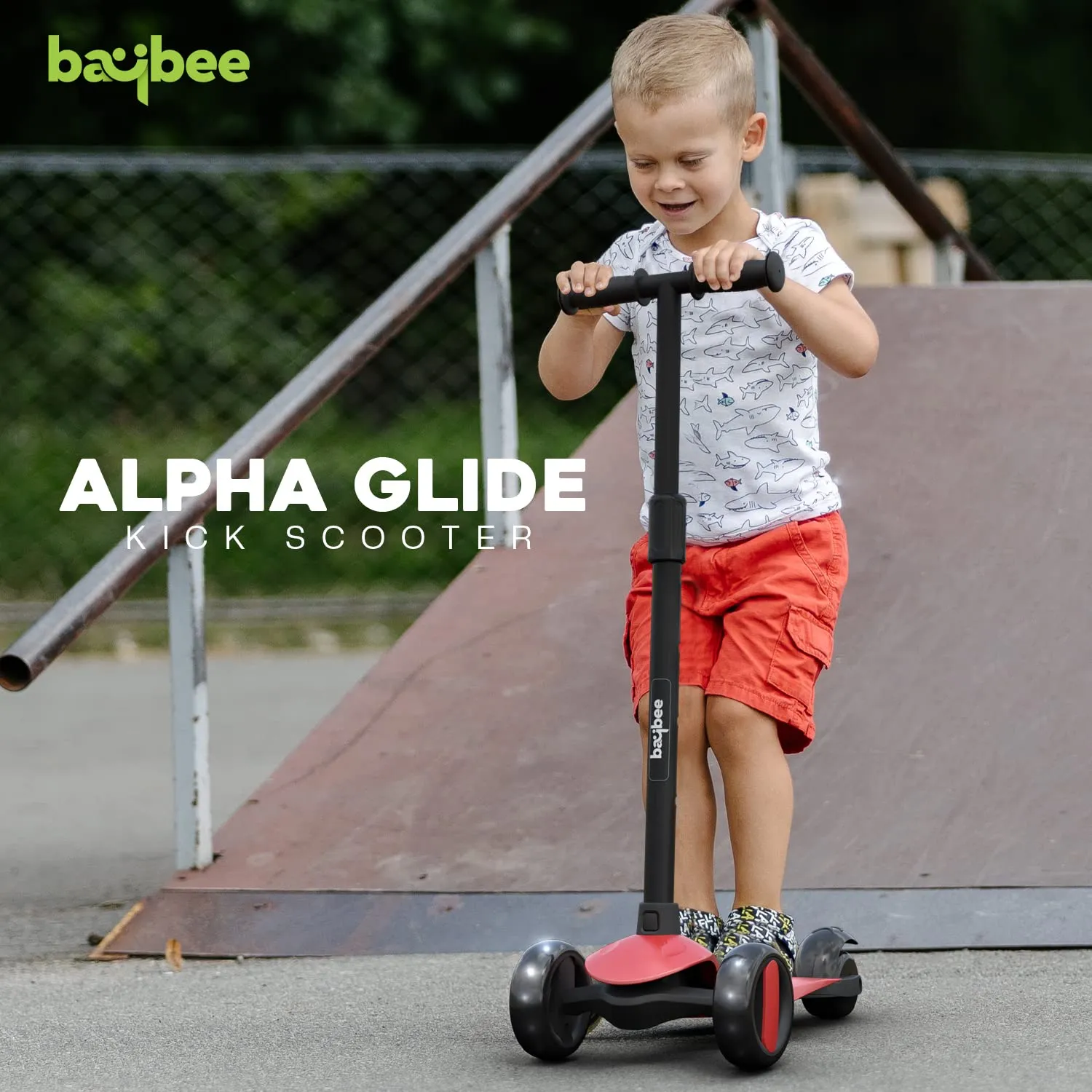 Baybee Alpha Kick Scooter for Kids with 4 Height Adjustable Handle, Led PU Wheels & Brake