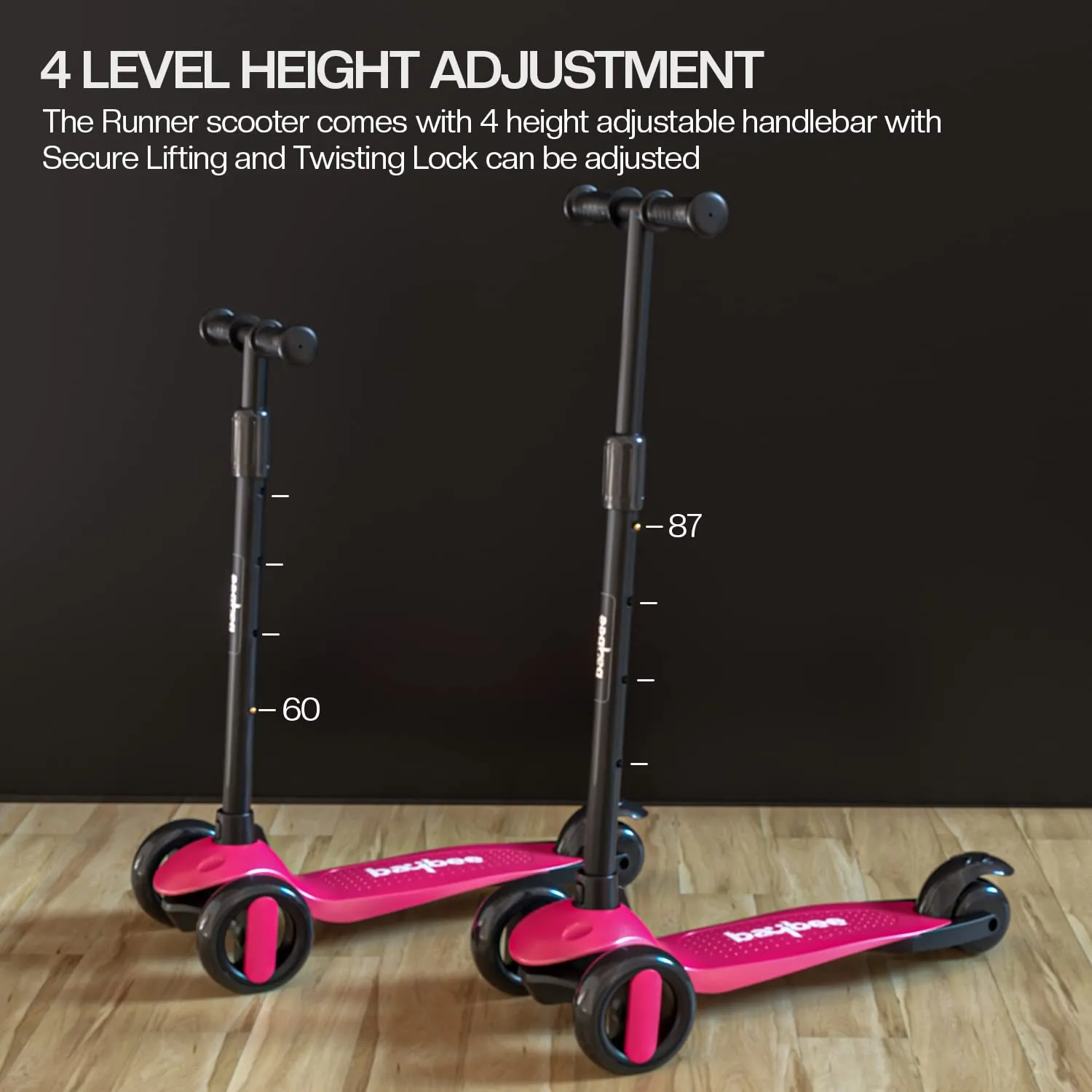 Baybee Alpha Kick Scooter for Kids with 4 Height Adjustable Handle, Led PU Wheels & Brake