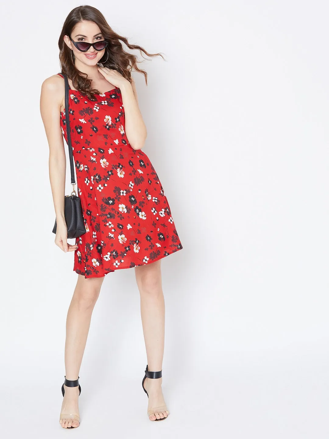 Berrylush Women Red Floral Printed Fit & Flare Mini Dress