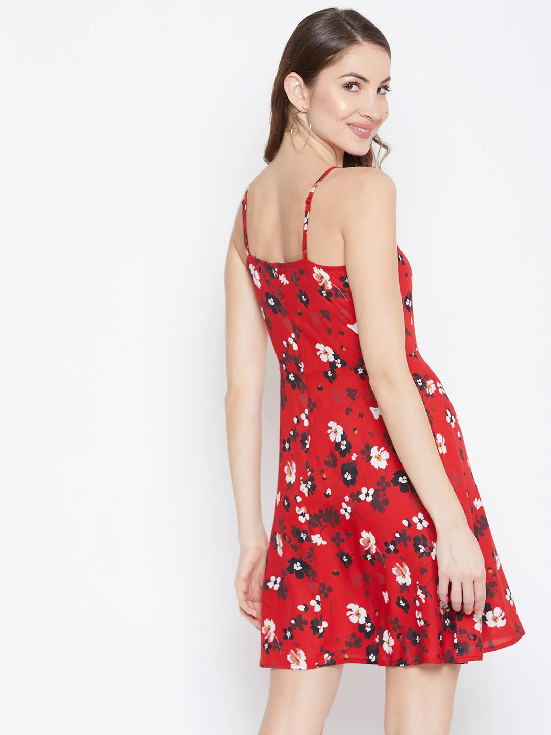 Berrylush Women Red Floral Printed Fit & Flare Mini Dress