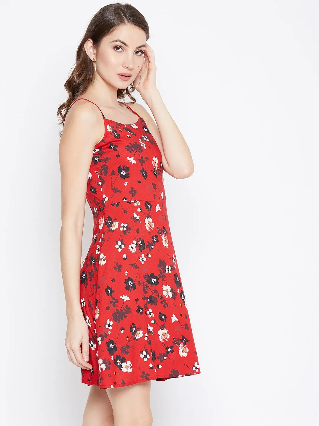 Berrylush Women Red Floral Printed Fit & Flare Mini Dress