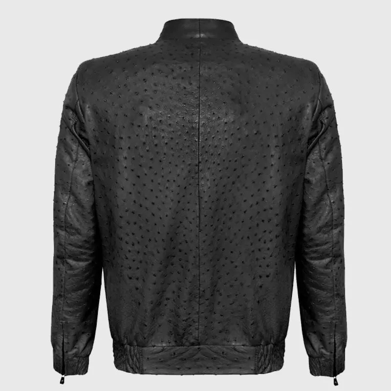 Best Fashion Genuine Premium Black Ostrich Leather Zip Up Biker Jacket