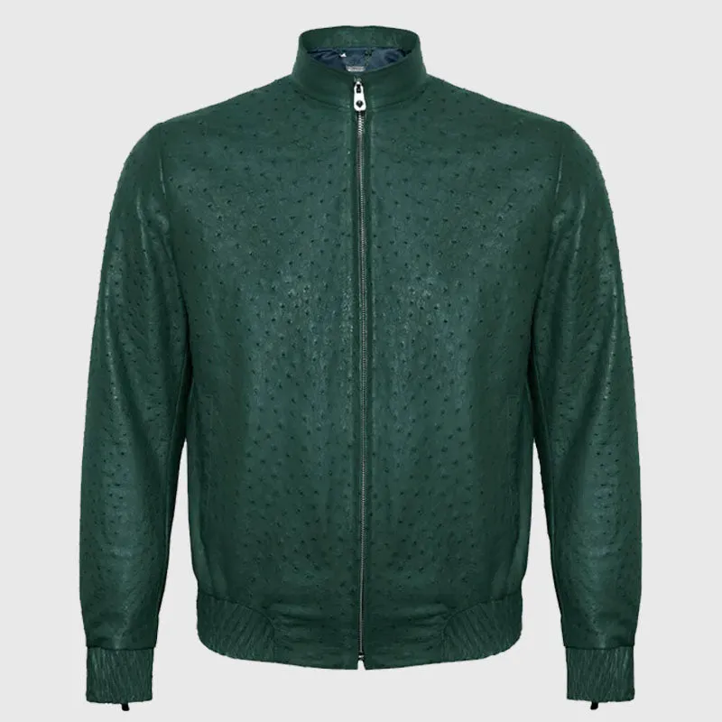 Best Fashion Genuine Premium Green Ostrich Leather Zip Up Biker Jacket