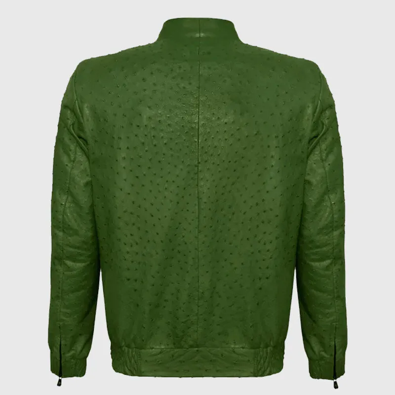 Best Fashion Genuine Premium Green Pistachio Ostrich Leather Zip Up Biker Jacket