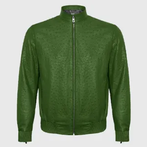 Best Fashion Genuine Premium Green Pistachio Ostrich Leather Zip Up Biker Jacket