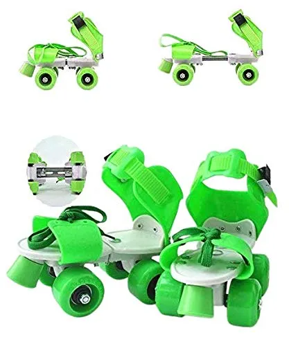 Bestie toys® Super Quality Adjustable Quad Roller Skates Inline Skates Suitable for Age Group 6 to 12 Years (Green)