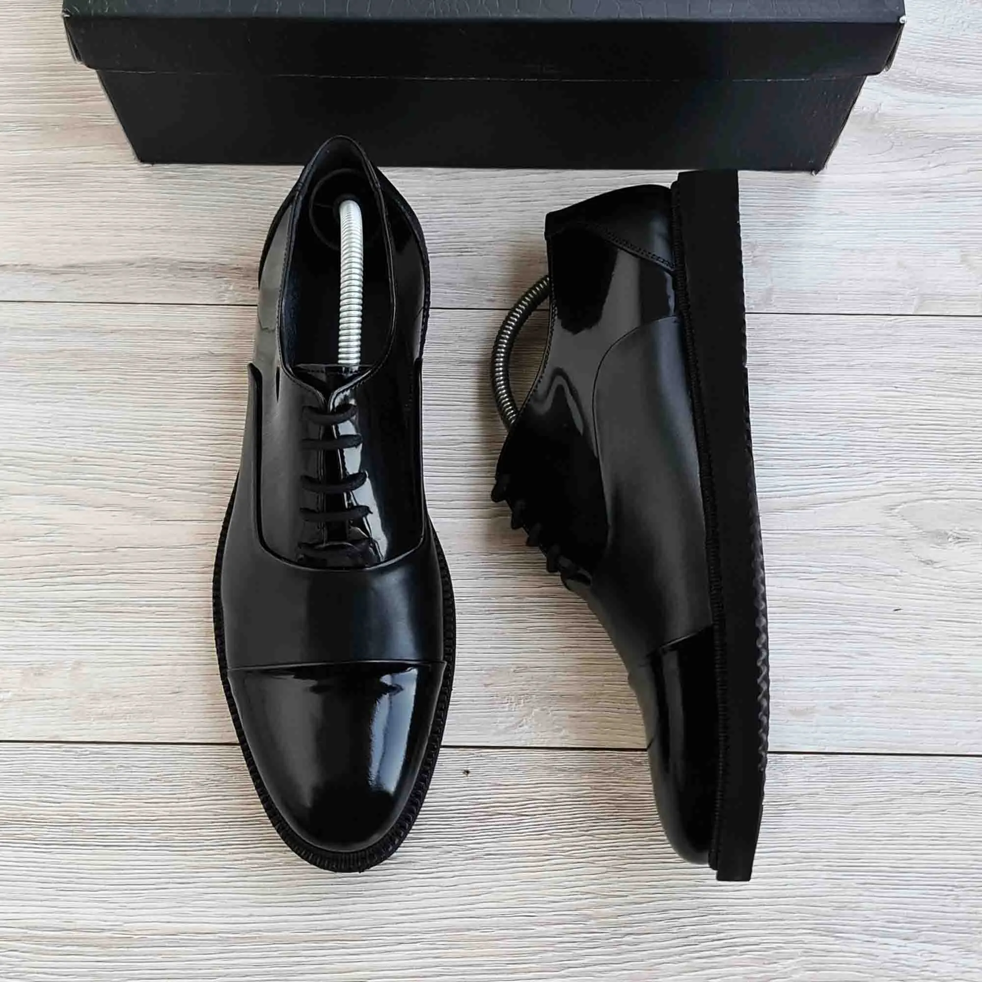 Black Men's Leather Cap Toe Derby Dress Shoes