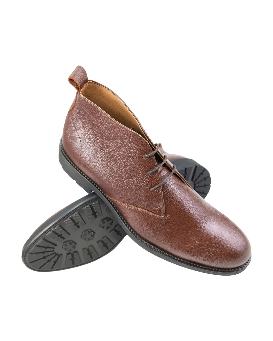 Brown Scotch Grain Leather Chukka Boots