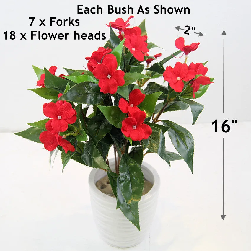 Bulk 10 Bundles 16" Impatiens Bush UV Resistant Artificial Impatiens Bouquet Flowers for Outdoors Wholesale