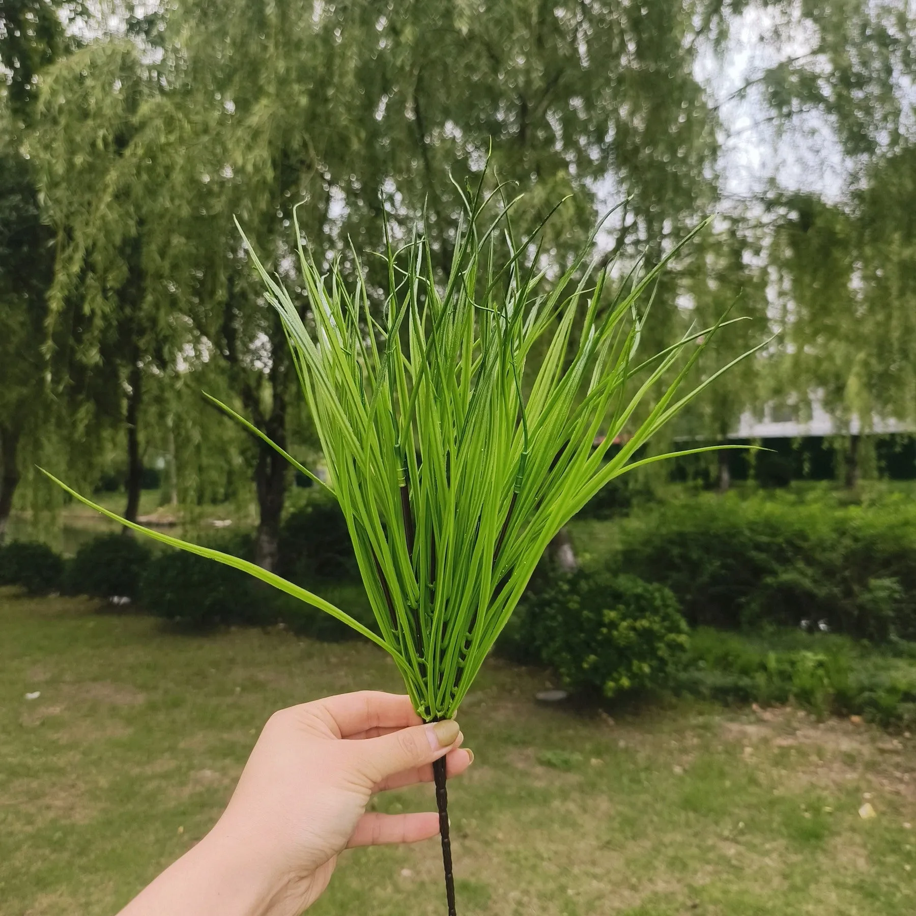 Bulk 17" Artificial Green Grass Long Bush Greenery Plant for Outdoors Indoors Wholesale