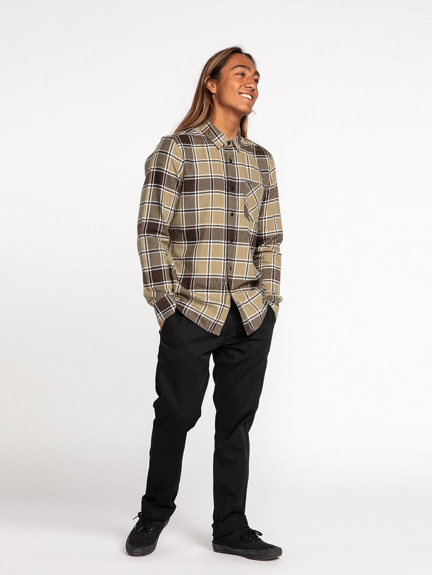 Caden Plaid Long Sleeve Flannel - Khaki