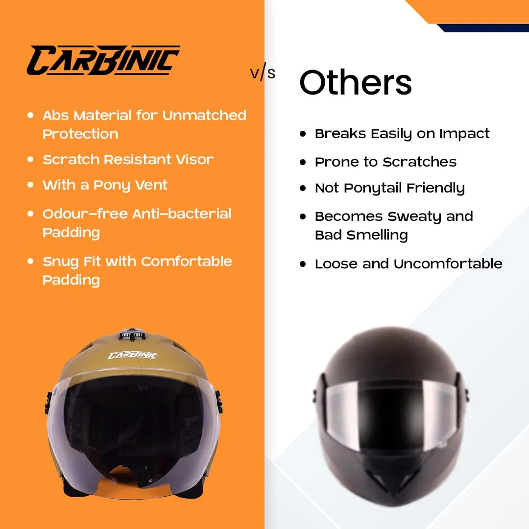 CARBINIC Dame Series Half Face Helmet for Women | ISI Certified | Clear & Scratch Resistant Visor | Lightweight & Stylish | Medium | Matt Khakhi