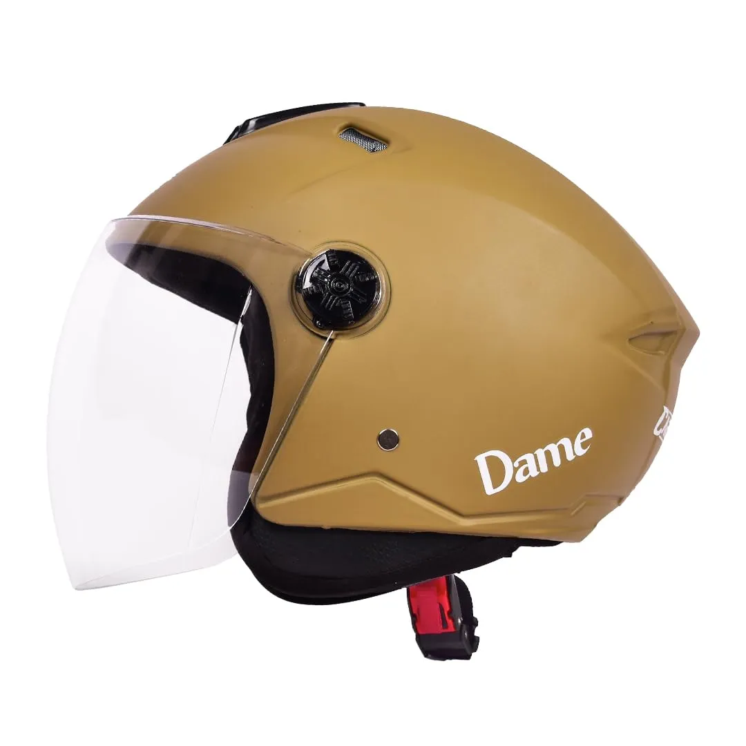 CARBINIC Dame Series Half Face Helmet for Women | ISI Certified | Clear & Scratch Resistant Visor | Lightweight & Stylish | Medium | Matt Khakhi