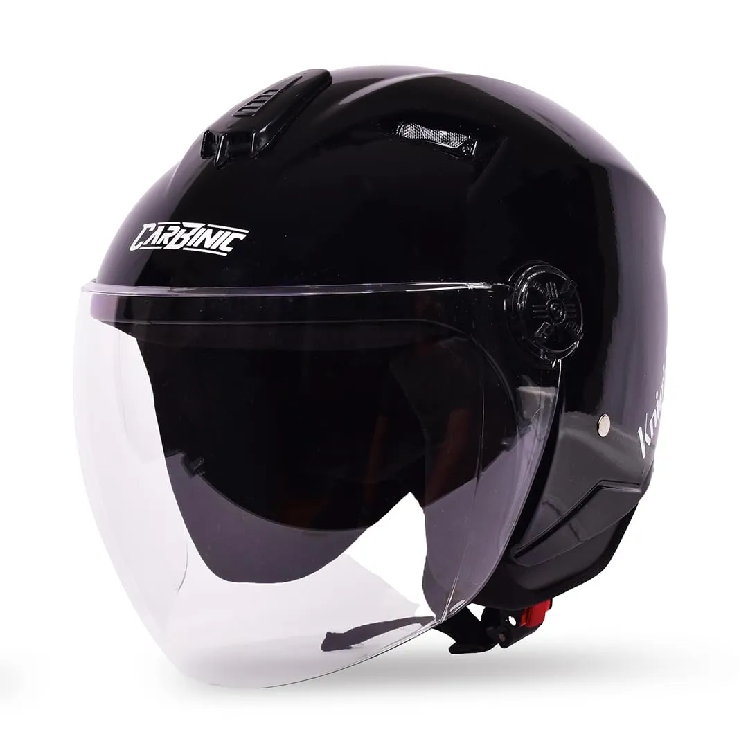 CARBINIC Knight Series Half Face Helmet for Men & Women | ISI Certified | Clear & Scratch Resistant Visor | Lightweight & Stylish | Medium | Glossy Black