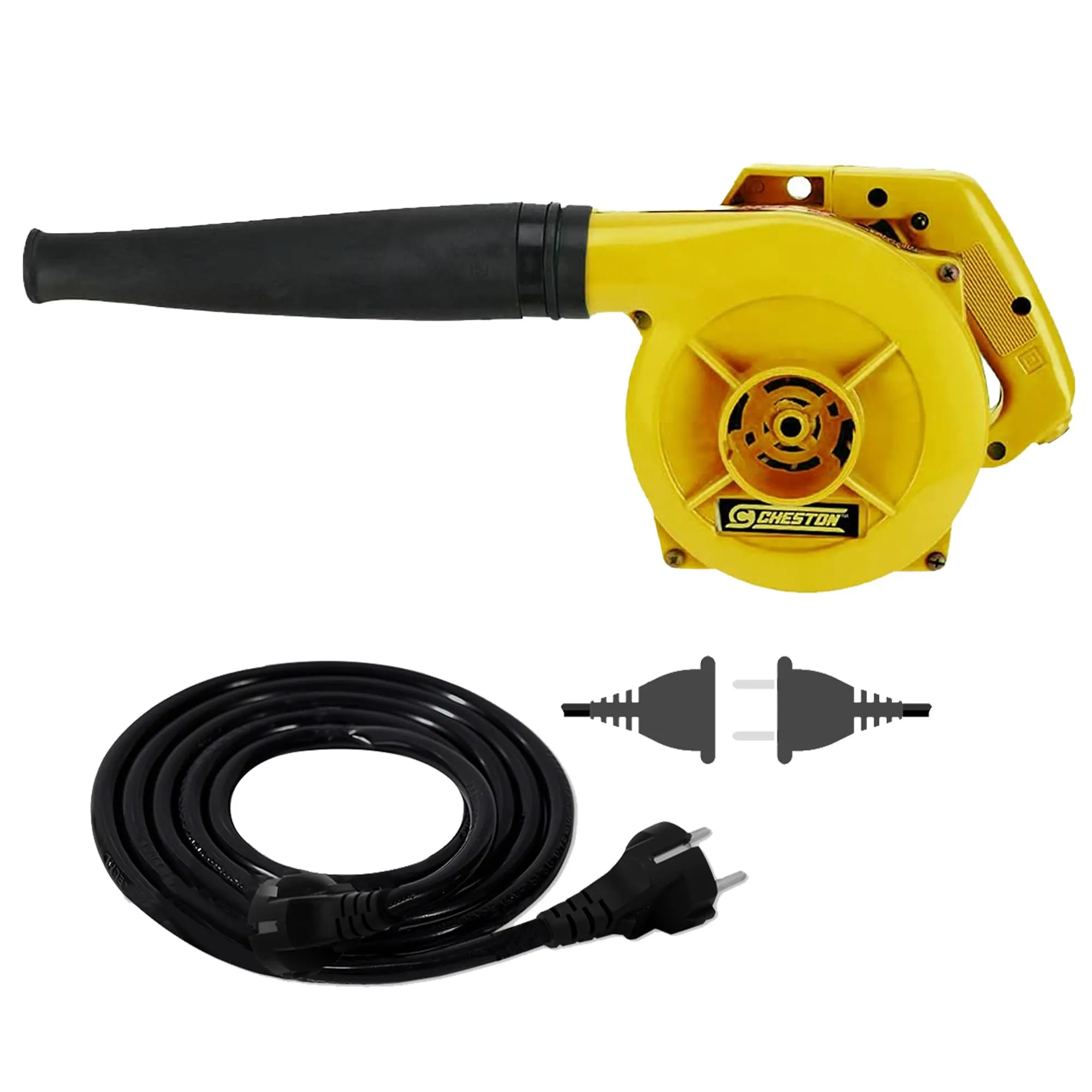 Cheston Electric Air Blower 500W Speed 17000 RPM 200V Dust Cleaner for Electrical Gadgets, Kitchen Appliances, Keyboard Cleaning (Yellow) (Air Blower and Extension Cord) (Yellow)