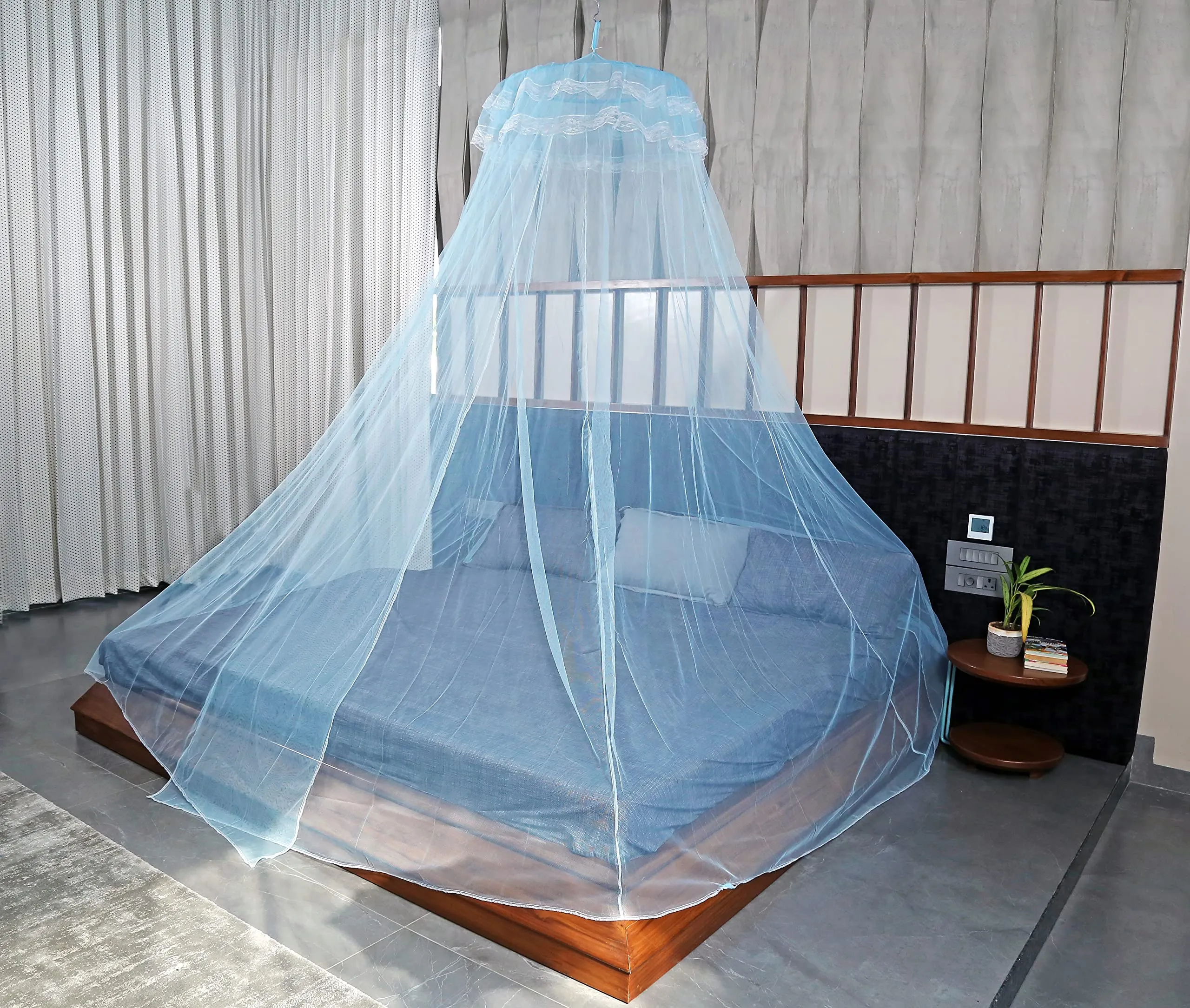 Classic Mosquito Net for Hanging Double Bed | King Size Machardani | Polyester 30GSM Strong Net | Canopy Tent for Bedrooom -Plain Blue