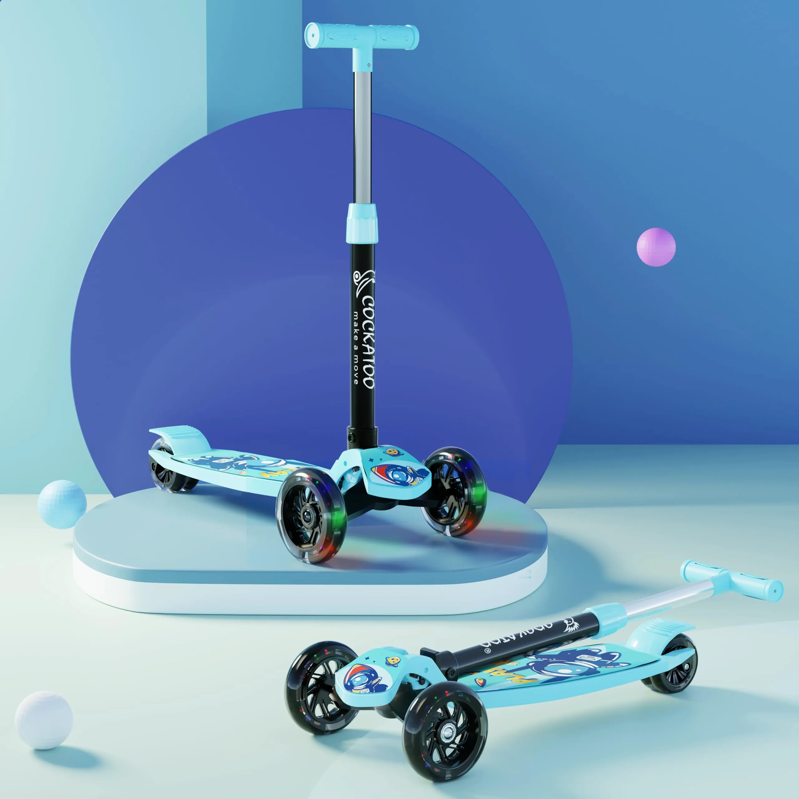 Cockatoo Rat&Cat Series Happy-Hooper Kick Scooter for Kids, Kick Scooter with Led Lights in PVC Wheel, 3 Adjustable Height Scooter, Age Upto 3  Years & 50 Kg Weight Capacity