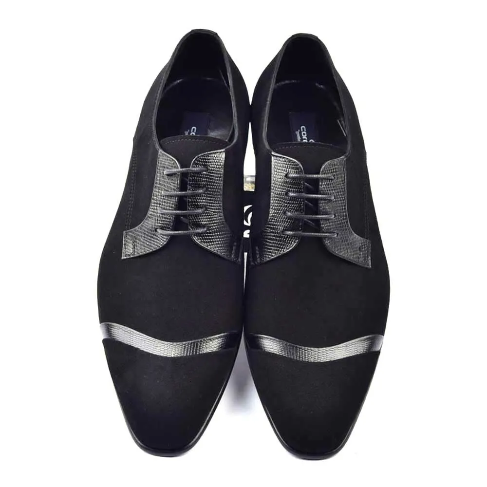 Corrente Black Suede Lizard Print Calfskin Lace-up Shoe for Men