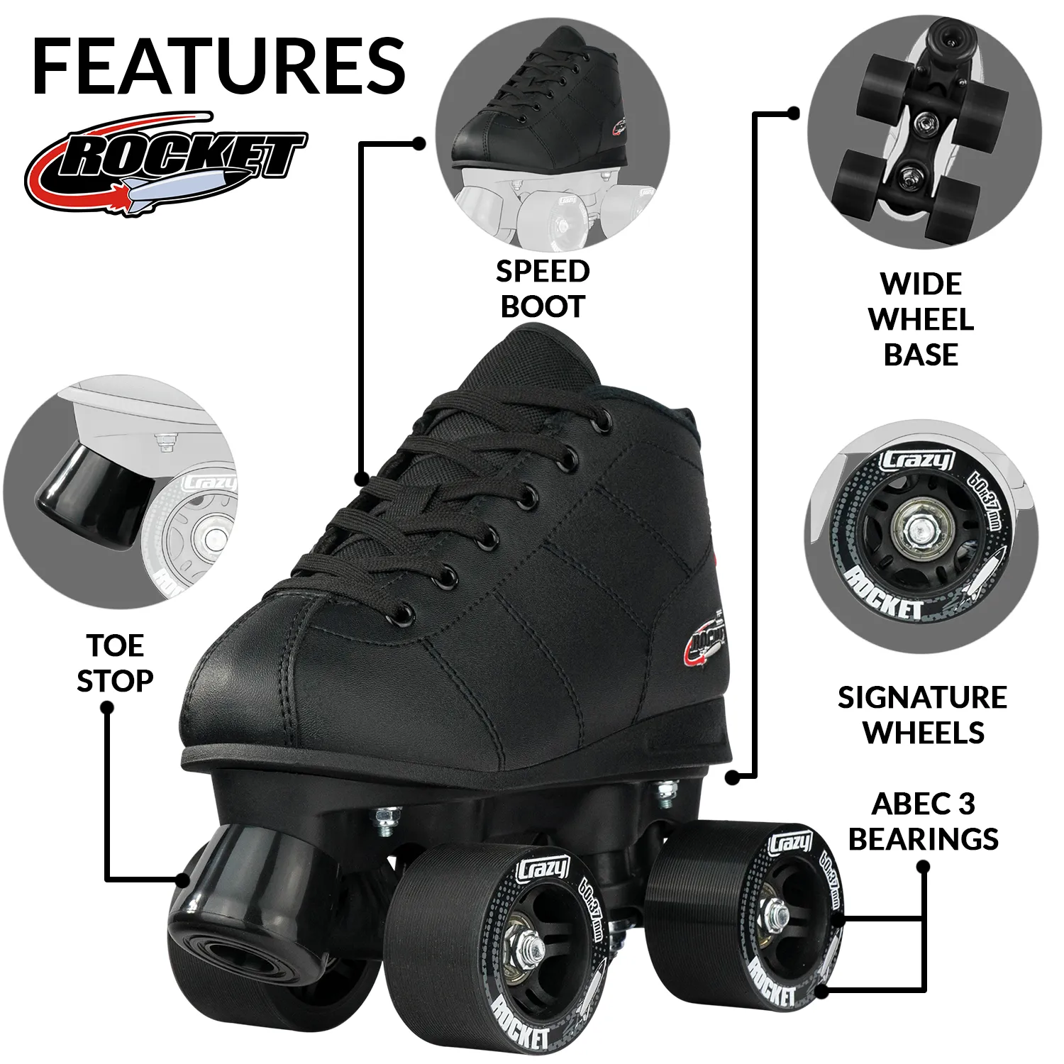 Crazy Rocket Junior Roller Skates Black