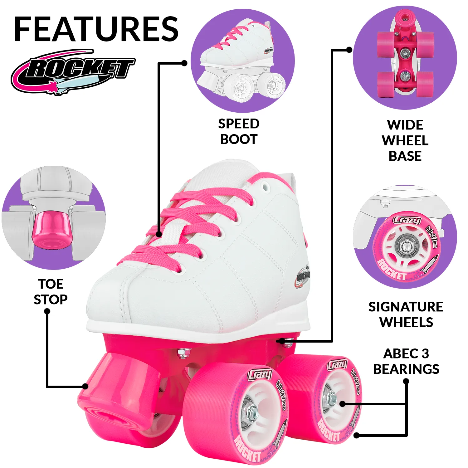 Crazy Rocket Junior Roller Skates White