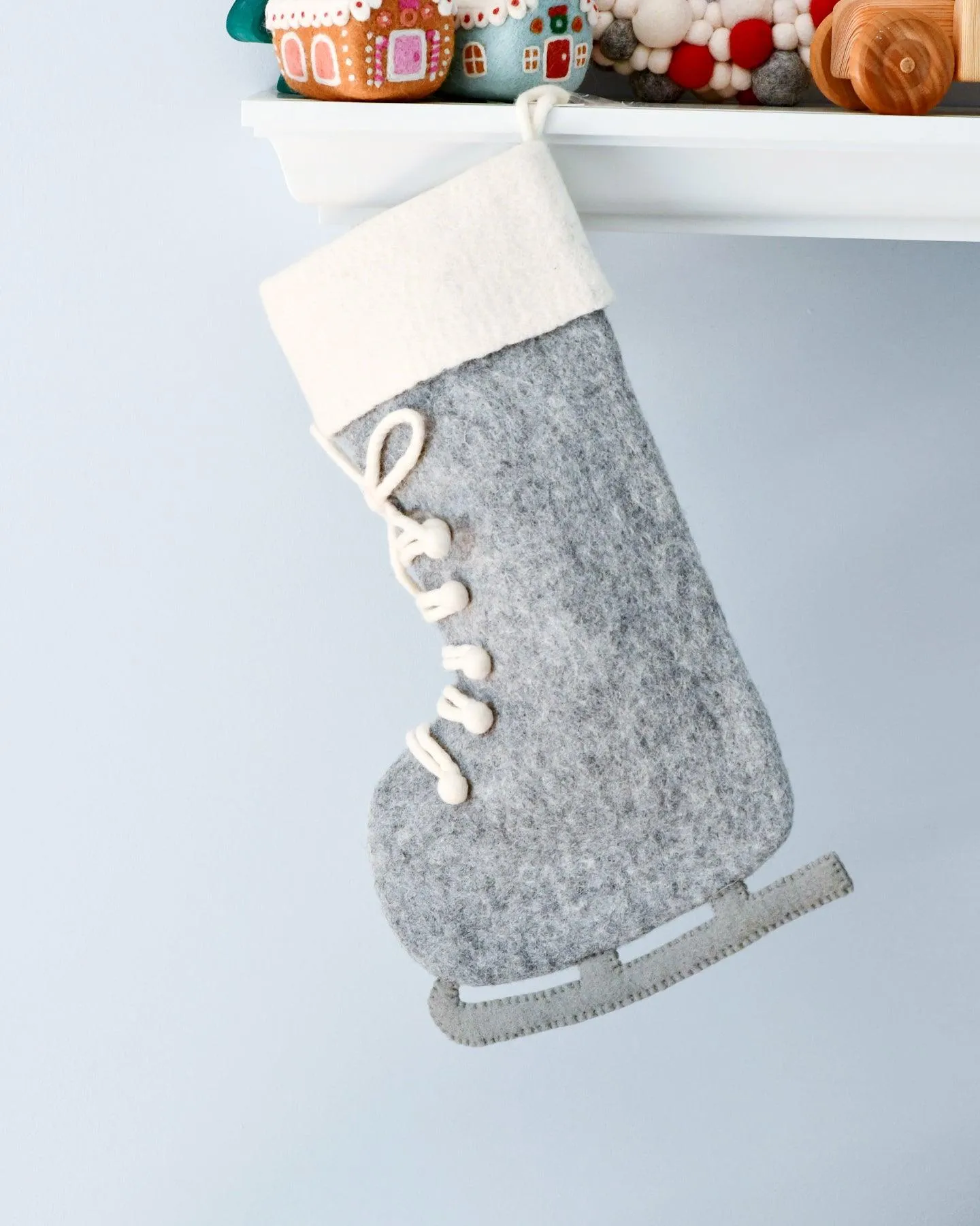 Felt Grey Ice Skate Christmas Stocking