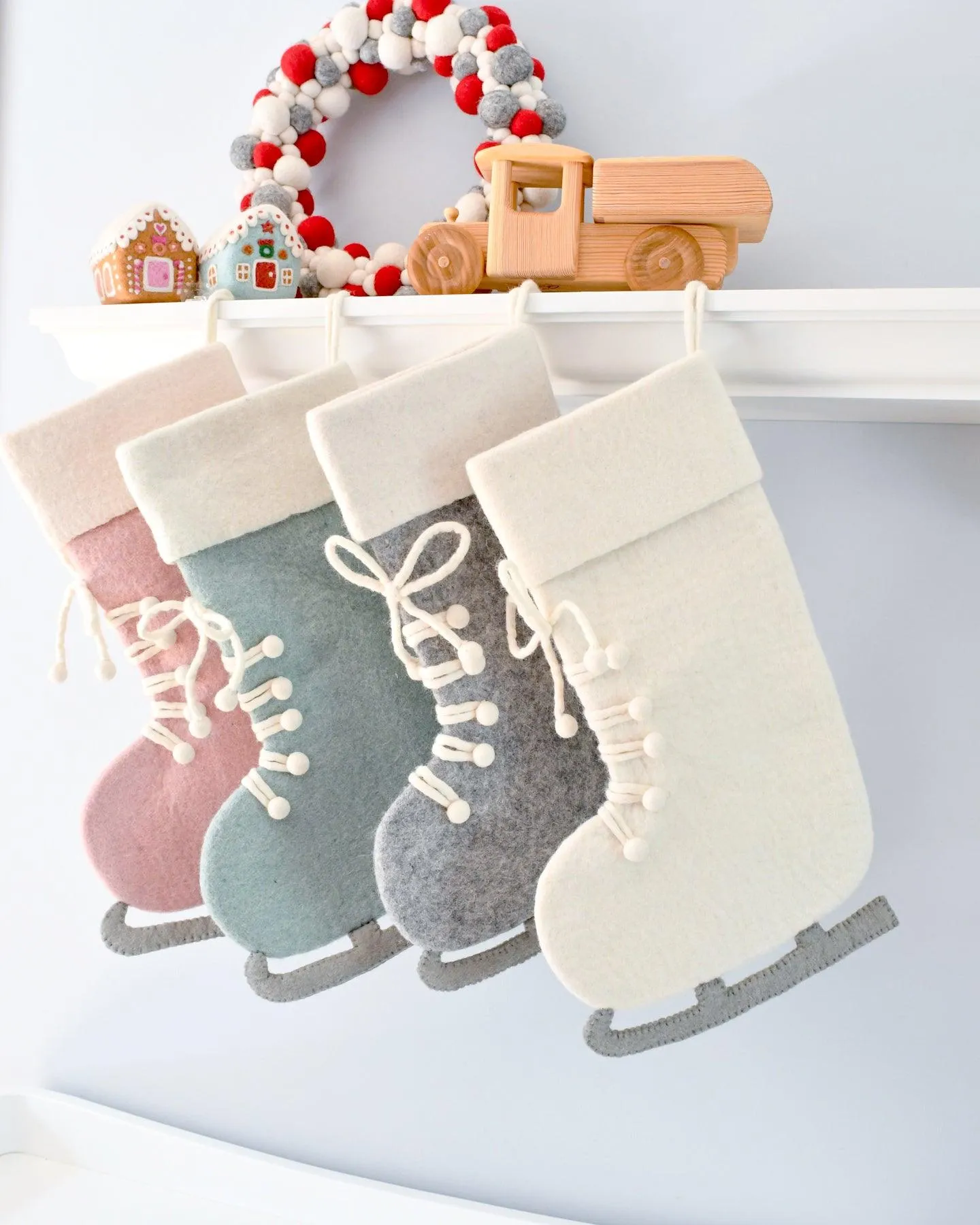 Felt Grey Ice Skate Christmas Stocking