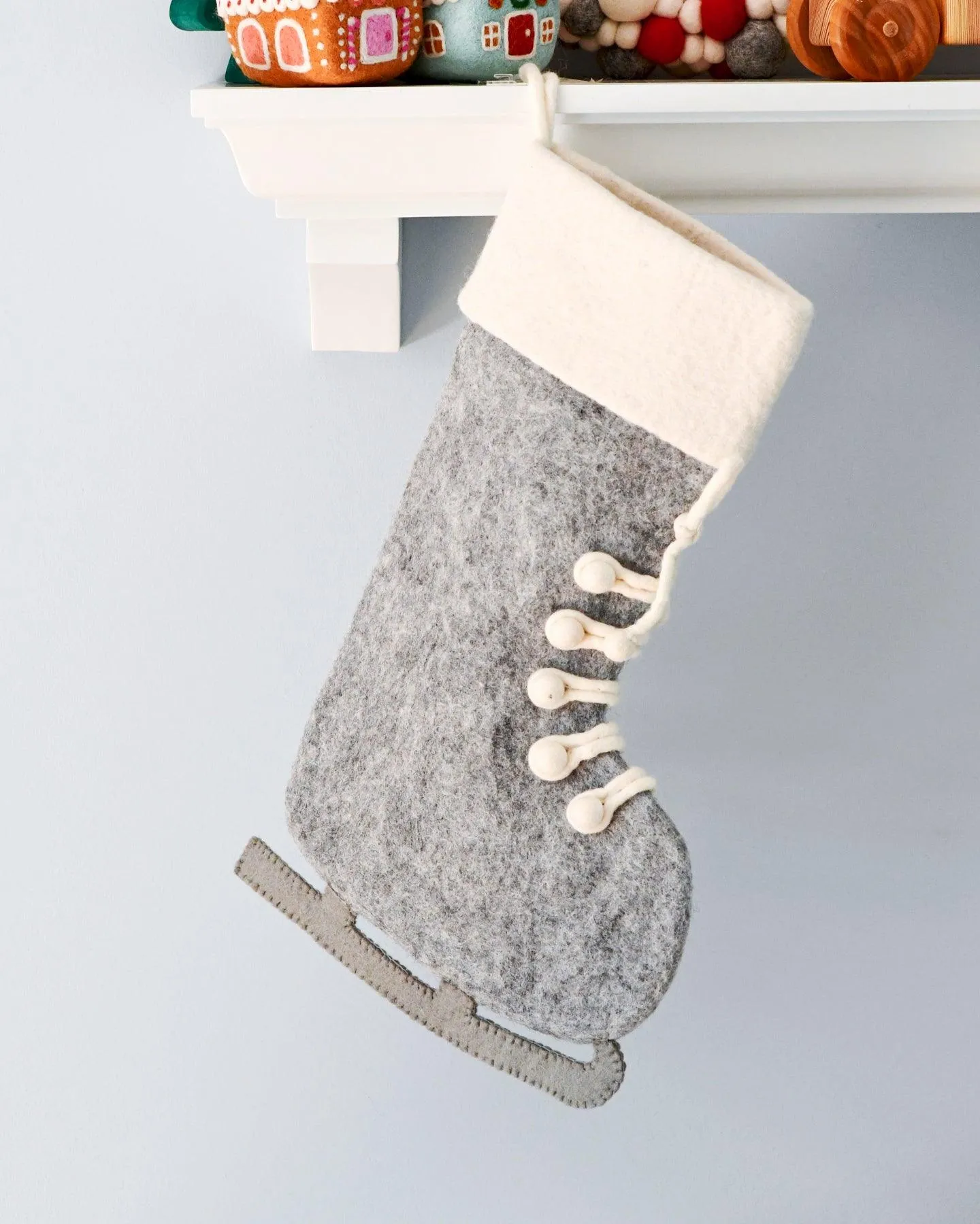 Felt Grey Ice Skate Christmas Stocking