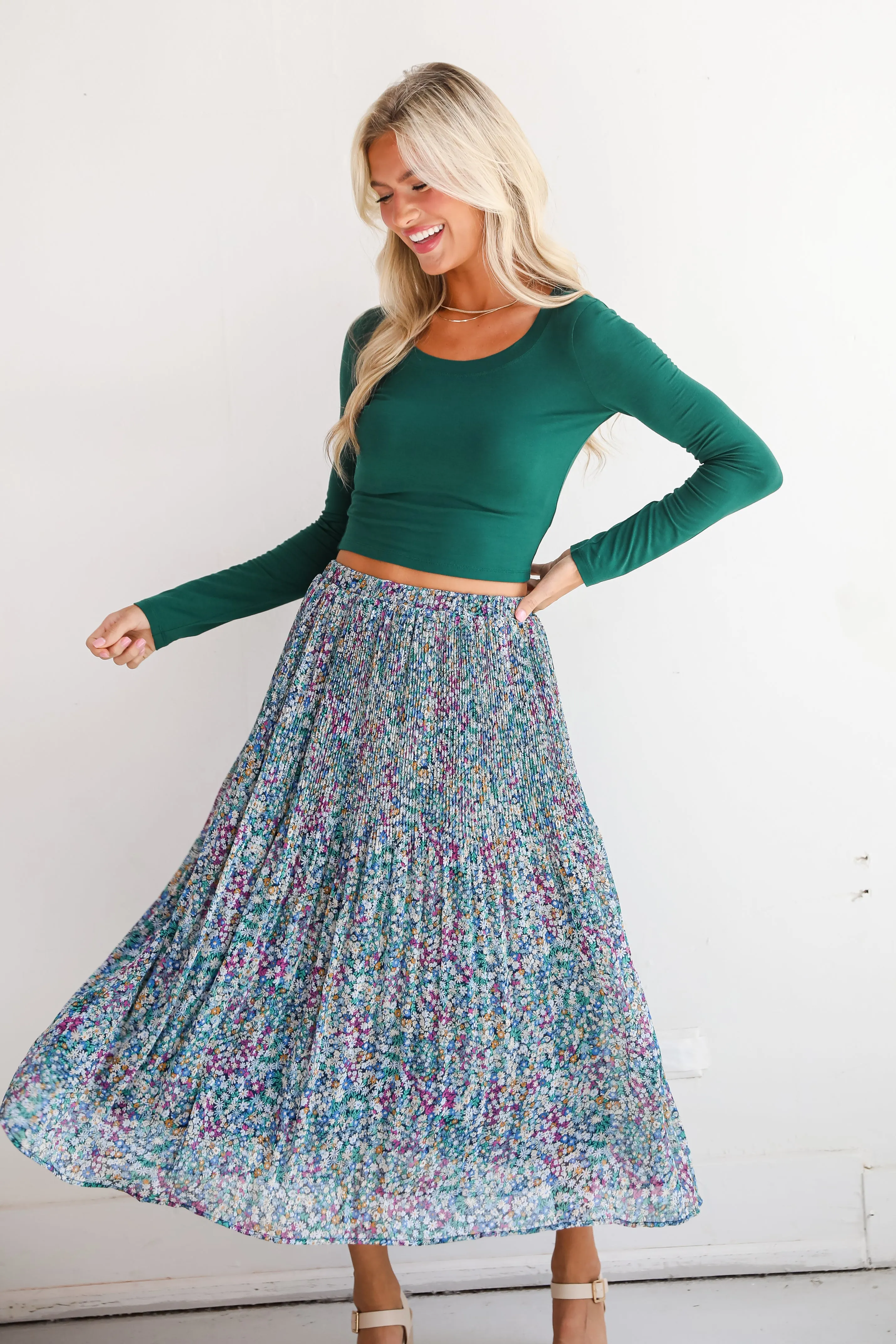 FINAL SALE - Attractive Essence Navy Floral Midi Skirt