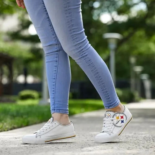 FOCO Pittsburgh Steelers NFL Womens Big Logo Low Top White Canvas Shoes - 10/XXL