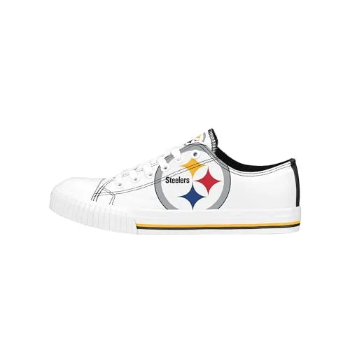 FOCO Pittsburgh Steelers NFL Womens Big Logo Low Top White Canvas Shoes - 10/XXL