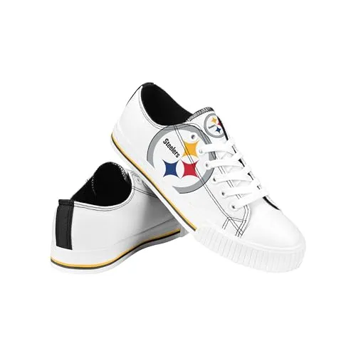 FOCO Pittsburgh Steelers NFL Womens Big Logo Low Top White Canvas Shoes - 10/XXL