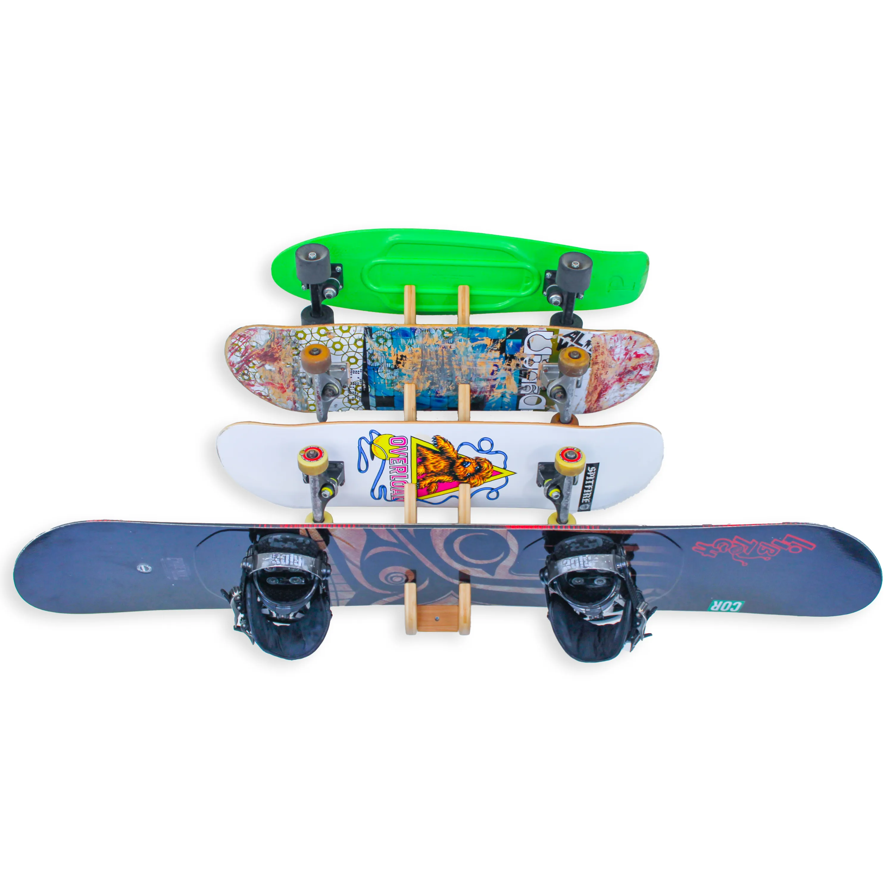 Four-Board Skateboard and Snowboard Bamboo Wall Rack