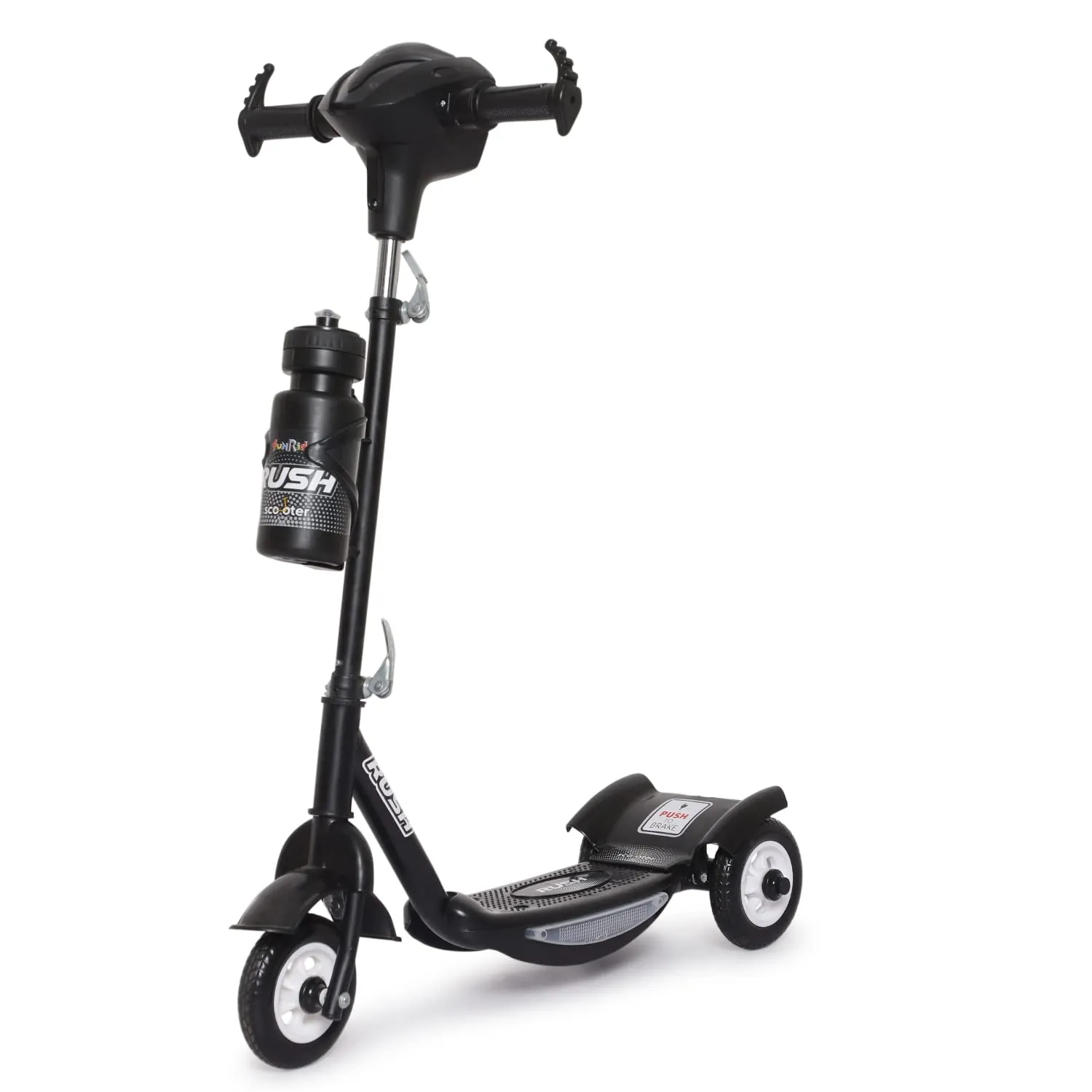 Fun Ride Funride Kids Scooter Rush Dx with Lights & Music, Three Wheel Kick Scooters for Boys & Girls with Sipper, Adjustable Height & Rear Brake, 3 Wheels Skate for Age 3-10 Years (Black)