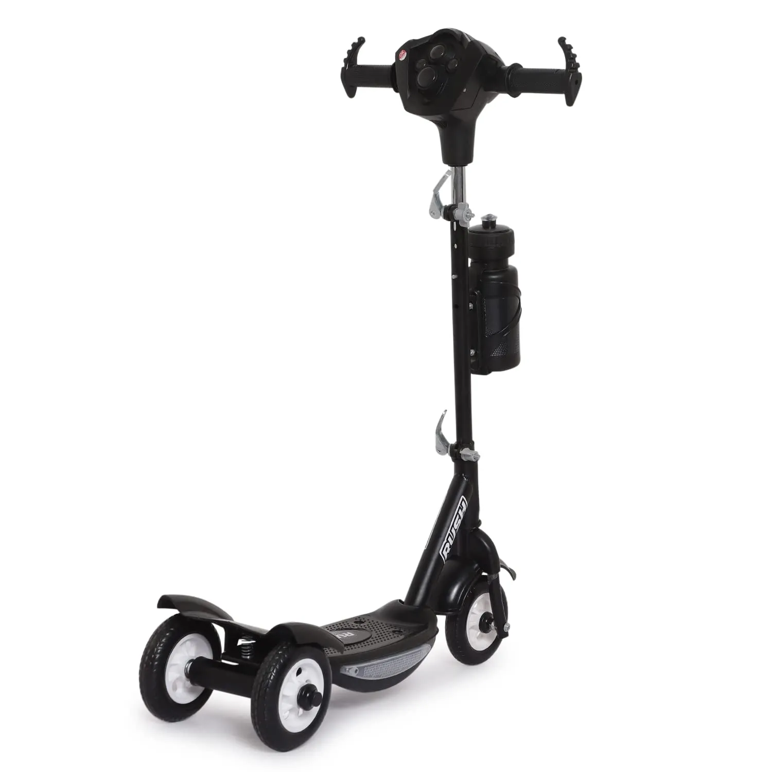 Fun Ride Funride Kids Scooter Rush Dx with Lights & Music, Three Wheel Kick Scooters for Boys & Girls with Sipper, Adjustable Height & Rear Brake, 3 Wheels Skate for Age 3-10 Years (Black)